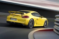 2016 Porsche Cayman GT4: Ein dynamischer Sportwagen in auffälligem Gelb, entworfen für Geschwindigkeit auf der Rennstrecke.