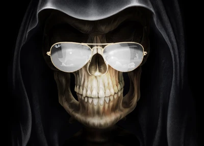 El Grim Reaper escalofriante con gafas de sol: Un retrato de calavera espeluznante