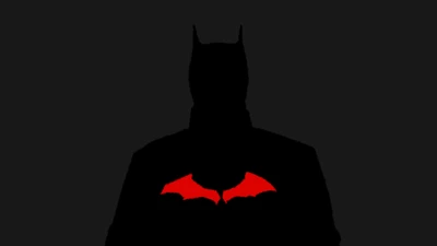 Batman Silhouette with Red Emblem on Dark Background