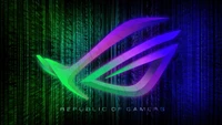 Logo ROG coloré sur un fond futuriste