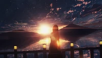 atardecer, silueta, escenario, anime, arte