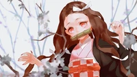 Nezuko Kamado zwischen Blüten aus Demon Slayer: Kimetsu no Yaiba