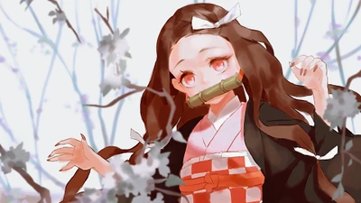 Nezuko Kamado zwischen Blüten aus Demon Slayer: Kimetsu no Yaiba