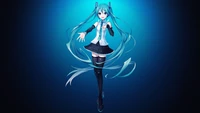 Hatsune Miku: Menina de anime encantadora em fundo azul profundo