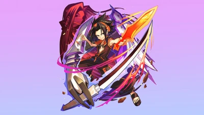 Yoh Asakura brandissant une épée dans le style de Shaman King