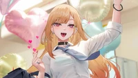 Marin Kitagawa Celebrating Love in a Colorful Anime Scene