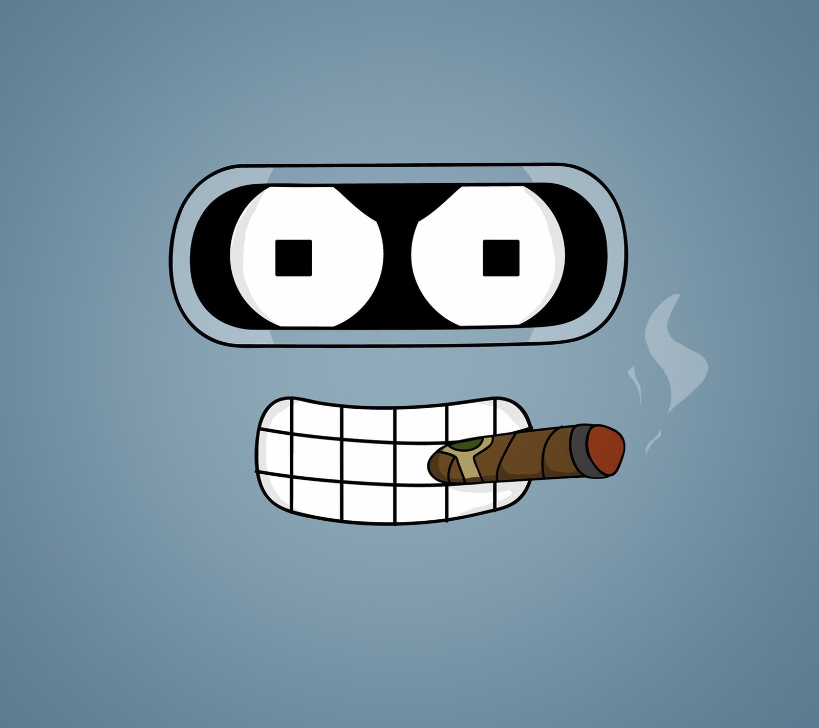 Cartoon character with cigar and cigar holder smoking a cigar (bender, futurama, smoking)