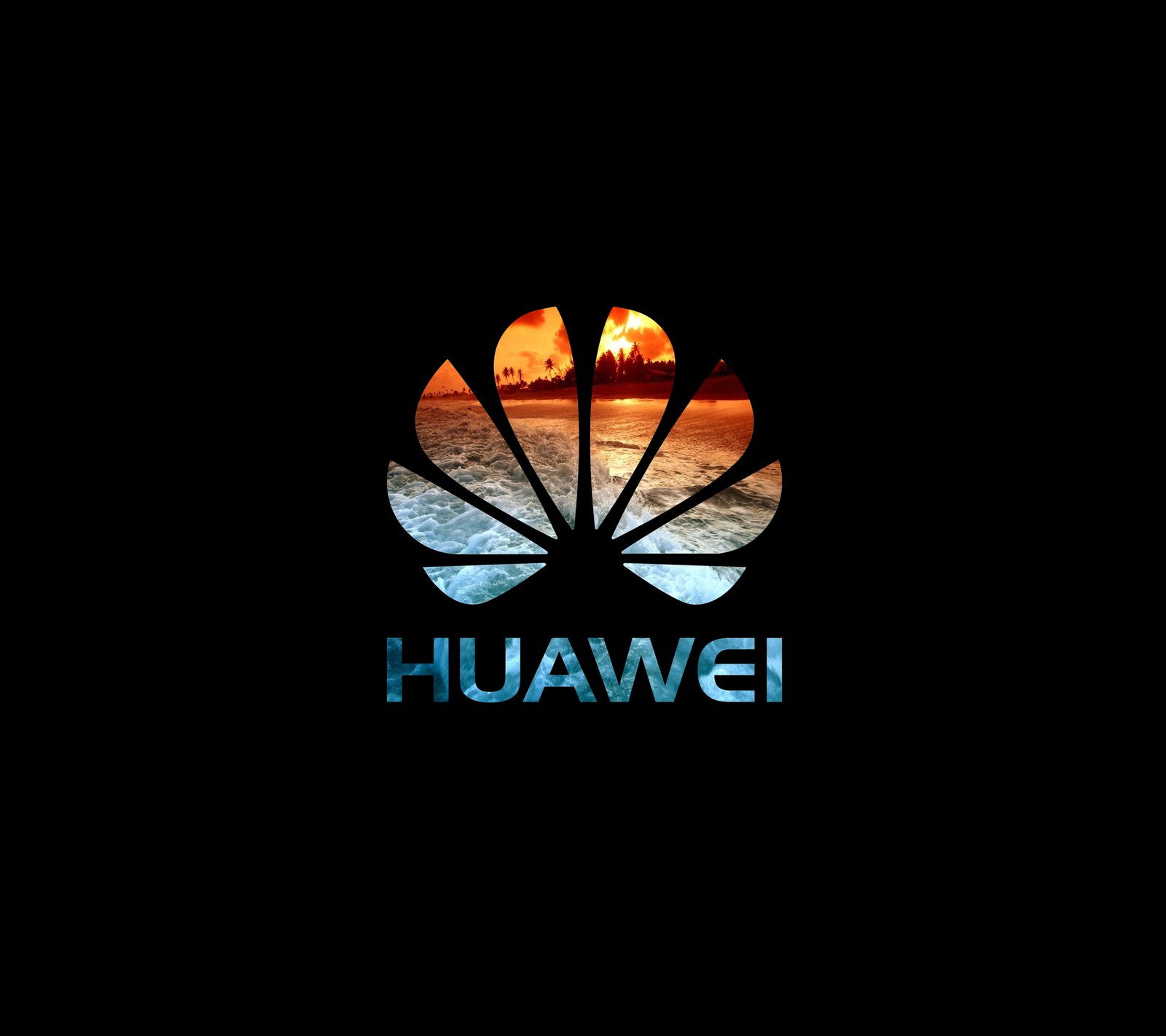 A close up of a logo on a black background (black, blue, cool, dr, huawei)