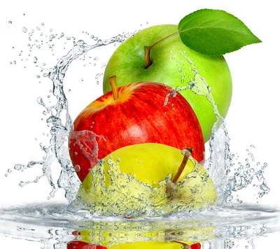 apples, drops, splash, water