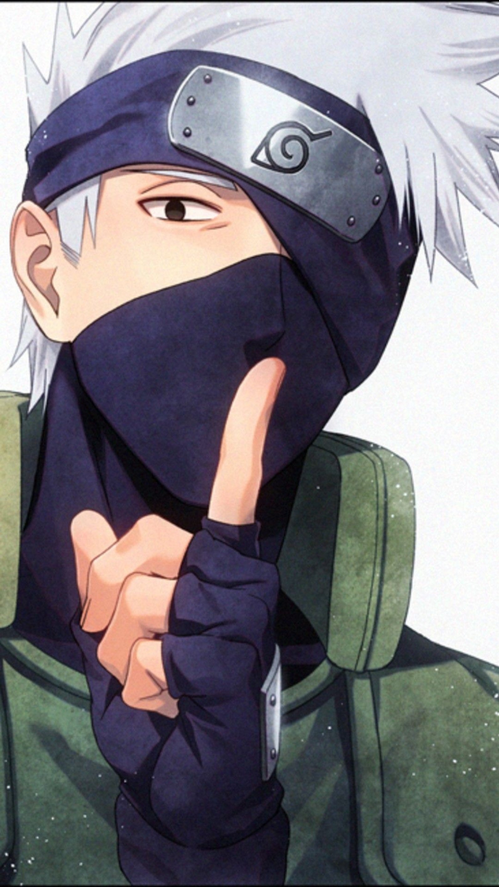 Аниме персонаж с белыми волосами и черной маской (kakashi, naruto)