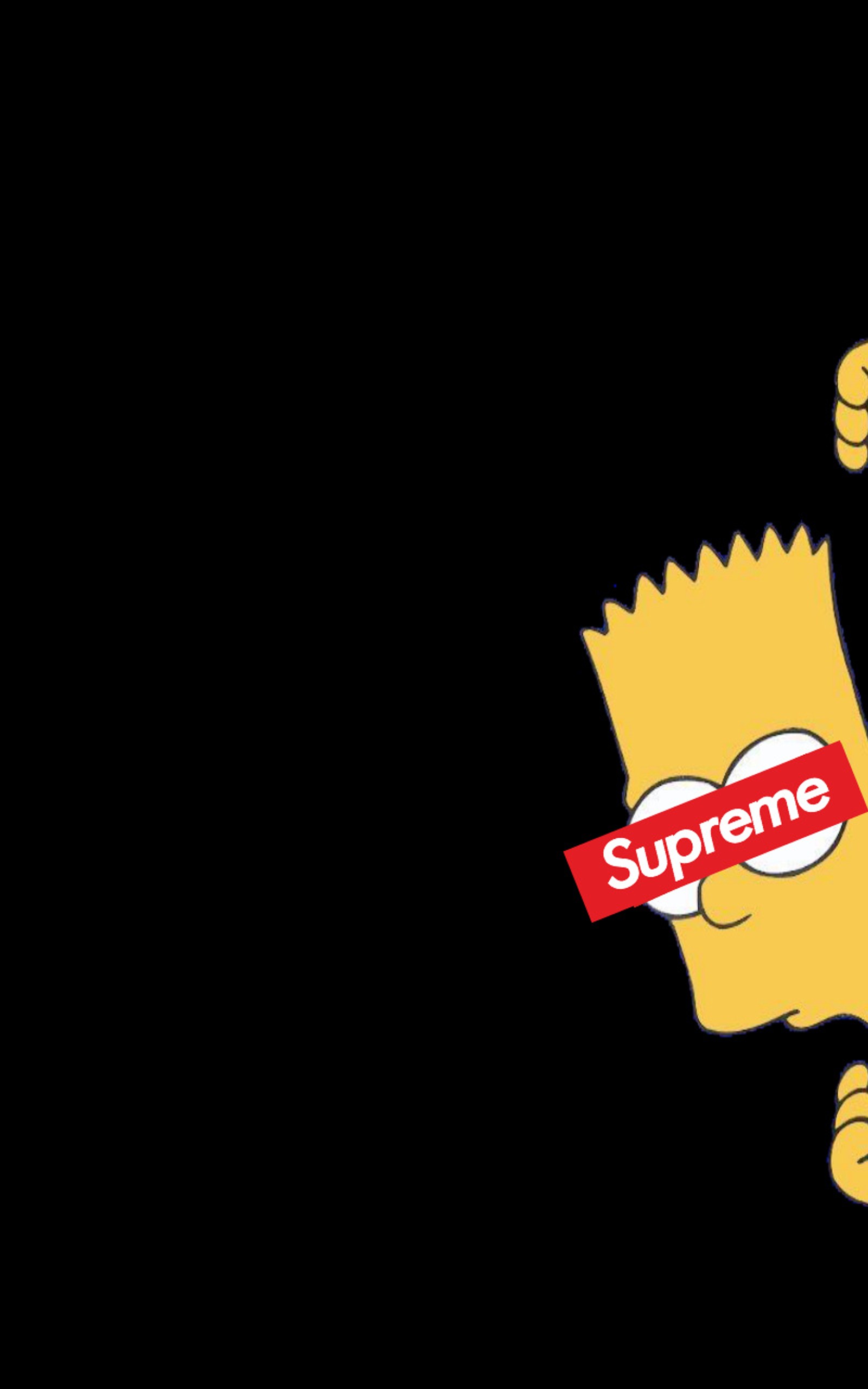 Logotipo supreme com um desenho animado de uma mão segurando uma caixa de donuts (simpsons, supreme)