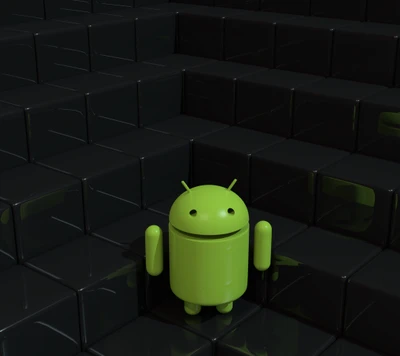 Green Android Bot on Glossy Black Steps