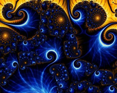 Design fractal abstrato vibrante em azul e dourado