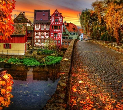 herbst, brücke, stadt, natur