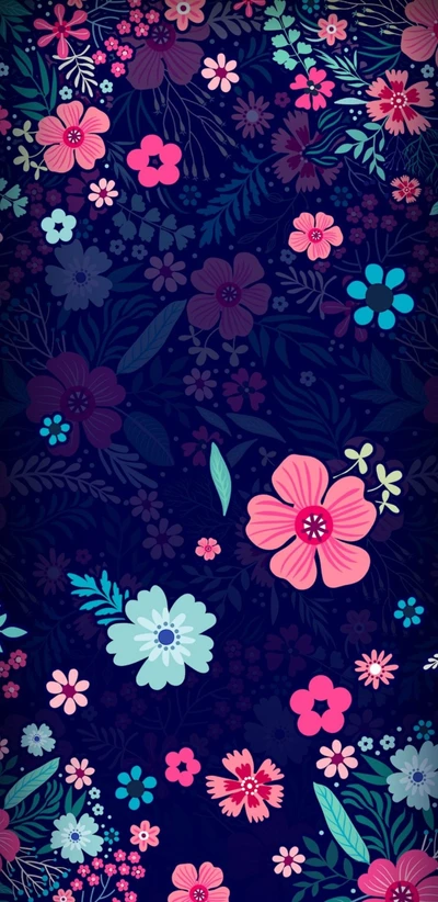 Vibrant Floral Patterns on Dark Background