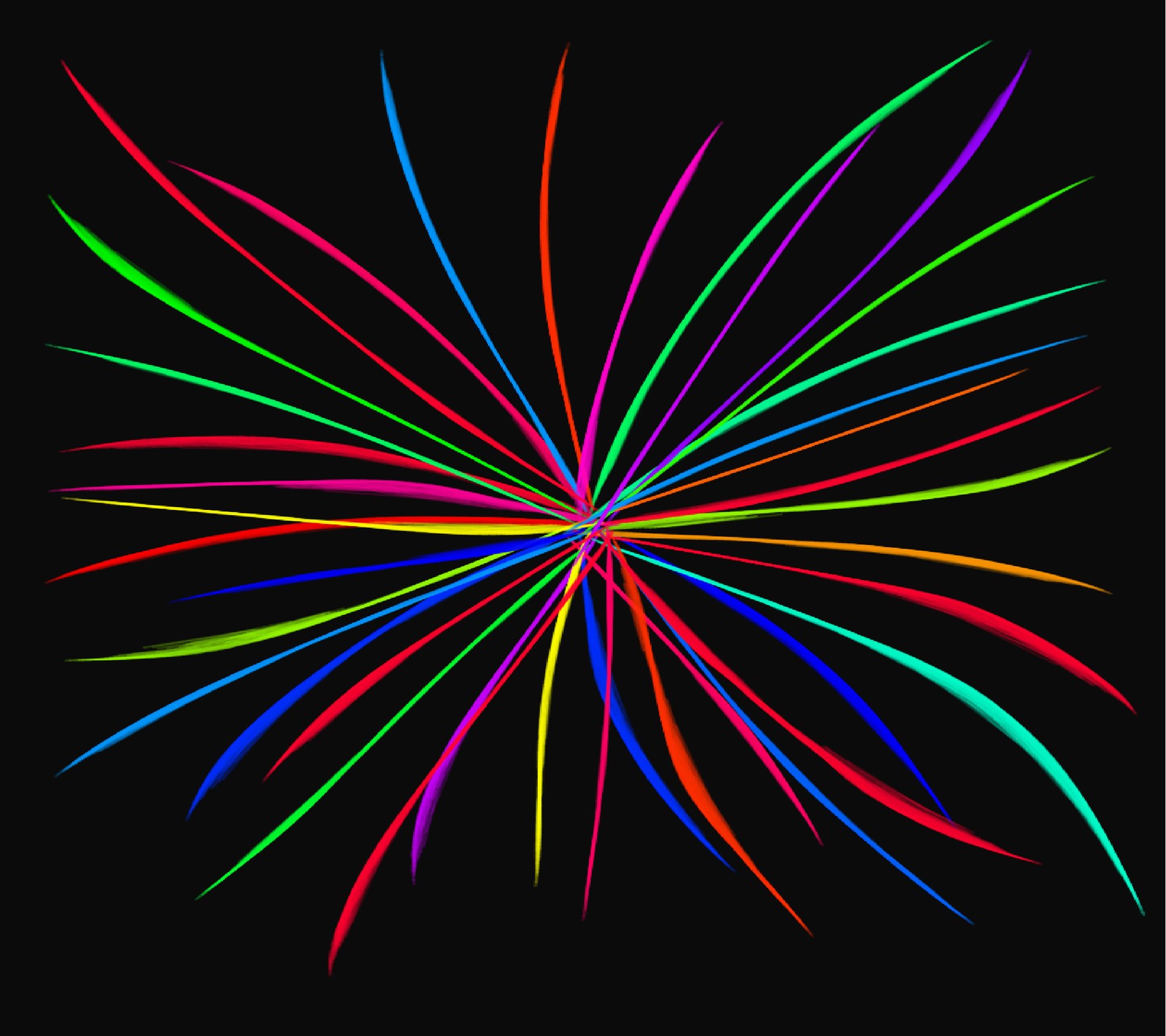 Gros plan de feux d'artifice colorés sur un fond noir (couleurs, lignes)