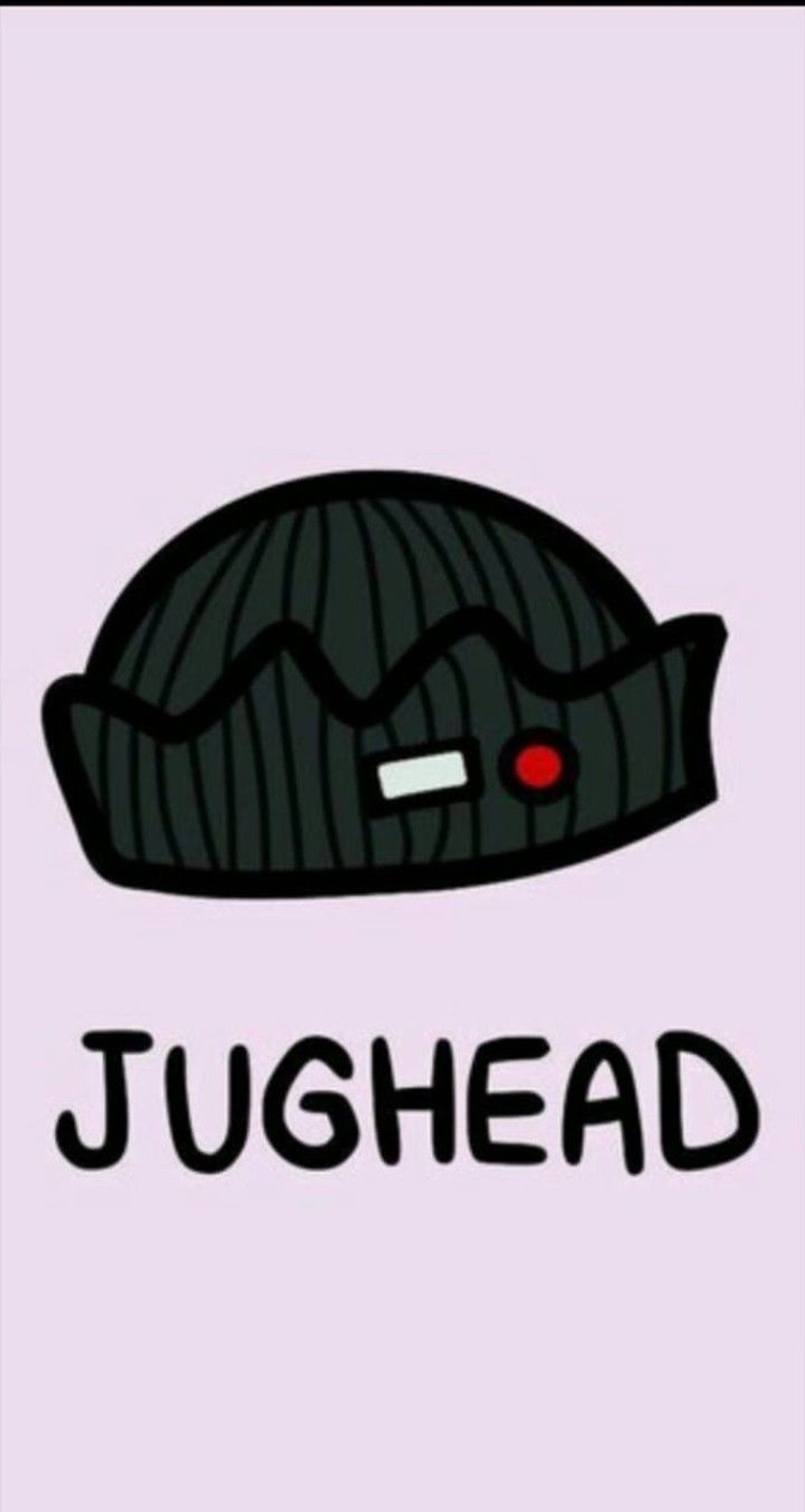 A cartoon hat with a red eye and the word justhead (riverdale, tv)