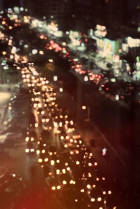 Vintage Night Traffic in a Bustling City