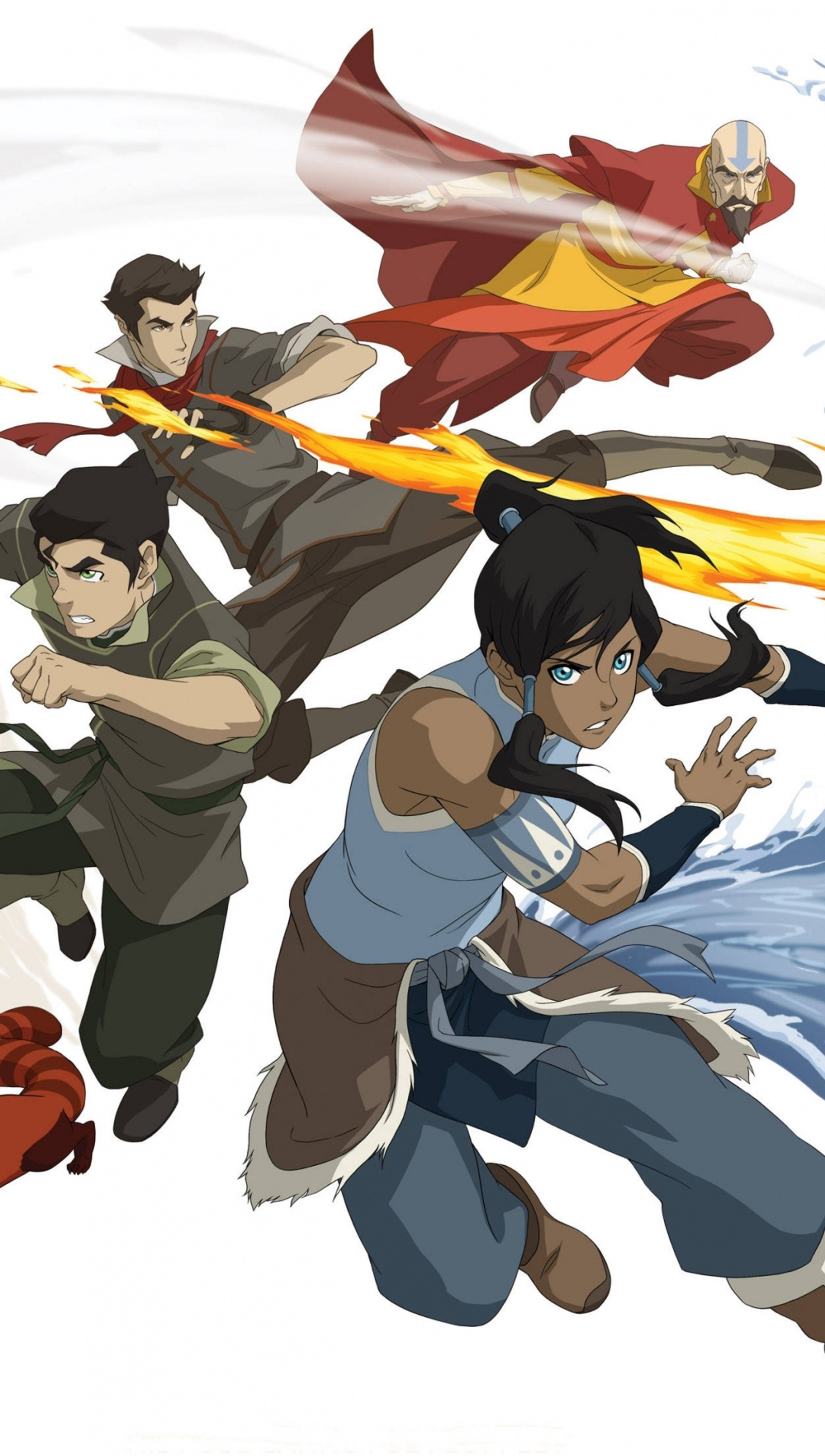 Avatares en un grupo de diferentes poses con un fondo blanco (avatar, korra)