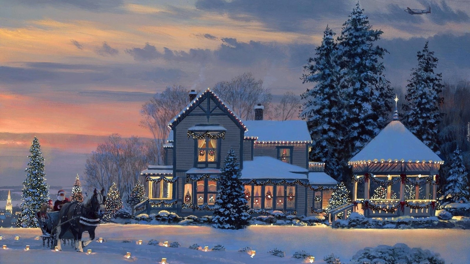 christmas day, painting, winter, snow, freezing wallpaper