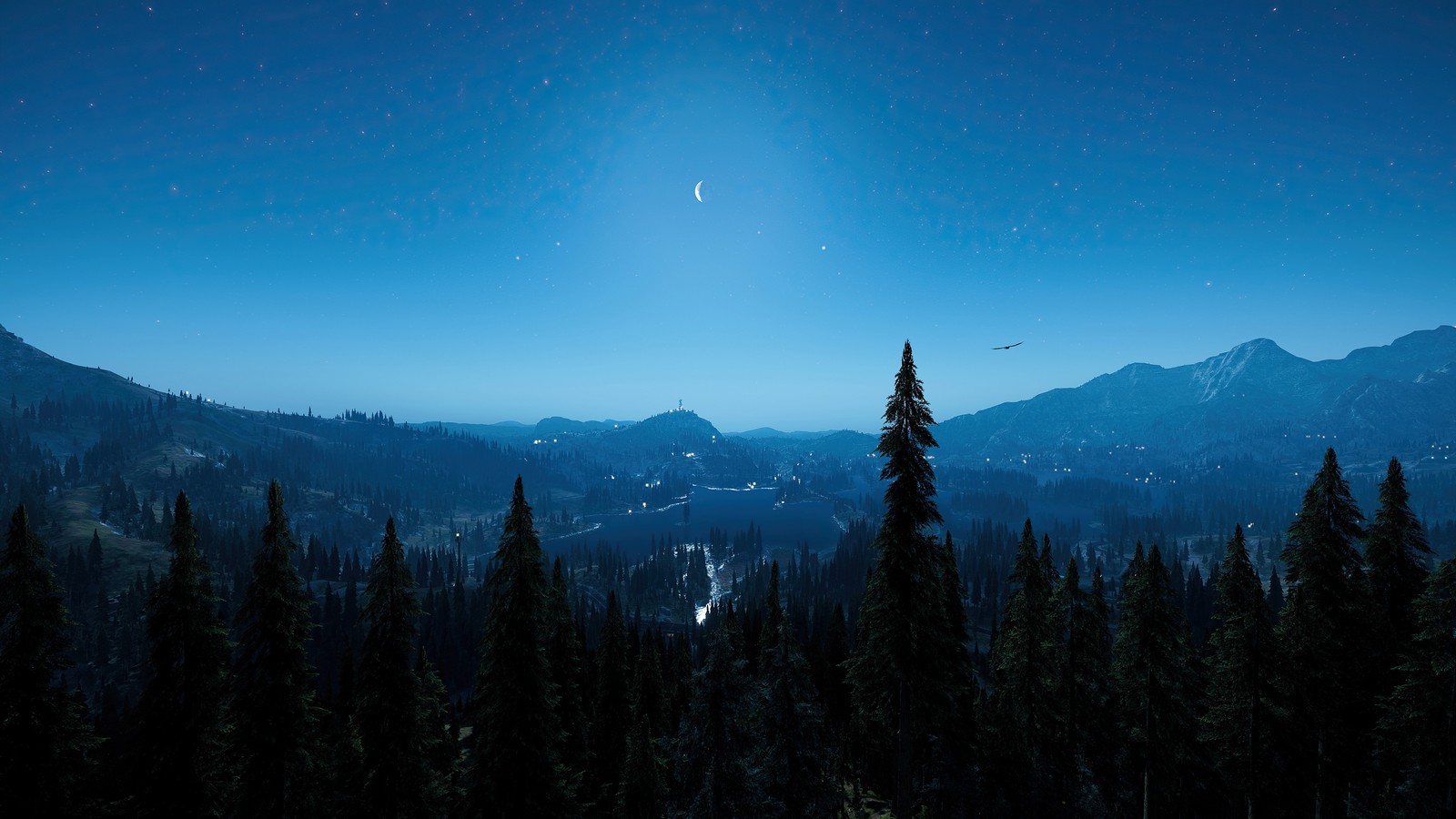 Lade nacht, himmel, wald, landschaft Hintergrund herunter