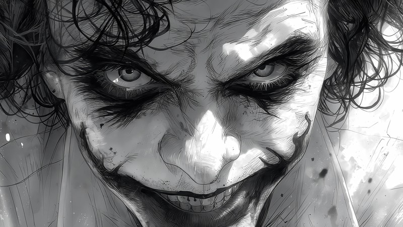 Крупный план рисунка человека с жутким лицом (джокер, joker, суперзлодей, злодей, хитledger)