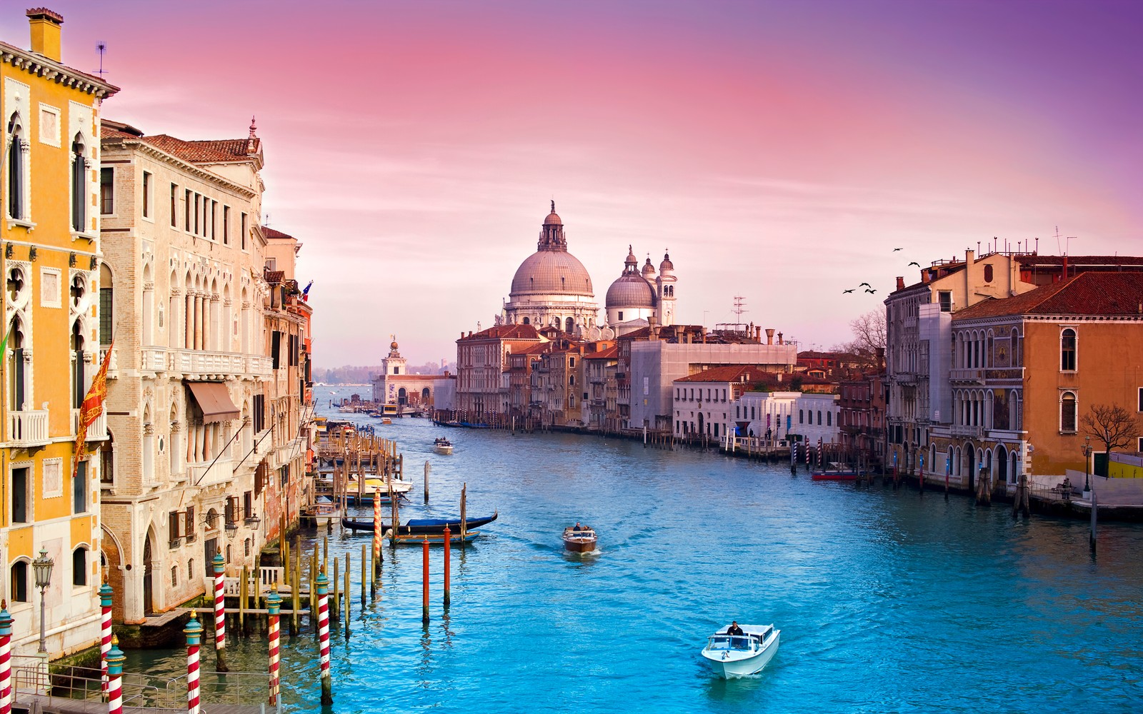 Arafed view of a canal with boats and buildings in the background (venice city, santa maria della salute, grand canal, roman catholic church, venice)