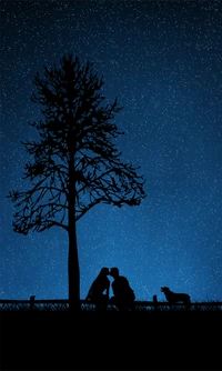 Silhouette romantique sous un ciel étoilé de minuit