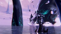 Lissandra, la Bruja de Hielo, se encuentra lista en medio de un paisaje surrealista, encarnando la esencia del Fénix en League of Legends: Worlds 2019.