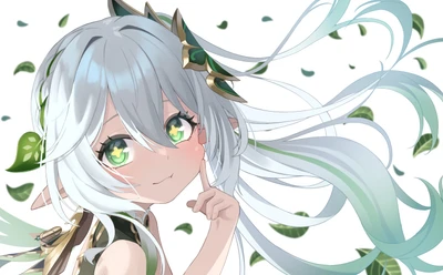 Nahida from Genshin Impact: Enchanting Anime Girl with Lush Green Eyes and Flowing Hair