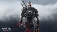 Geralt of Rivia in The Witcher 3: Wild Hunt, embodying strength and resilience against a dramatic backdrop.