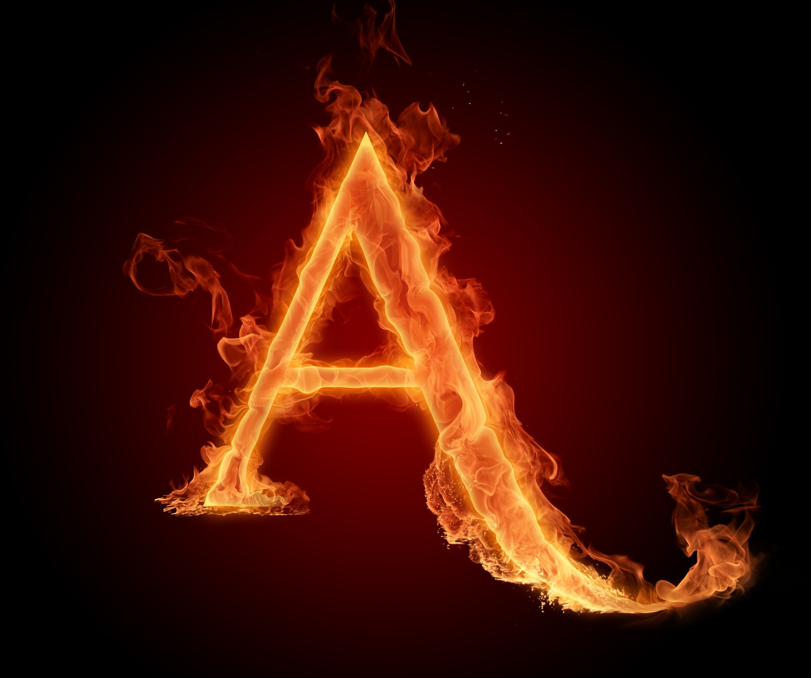 A fire letter with a black background and a red background (meem, rubab)