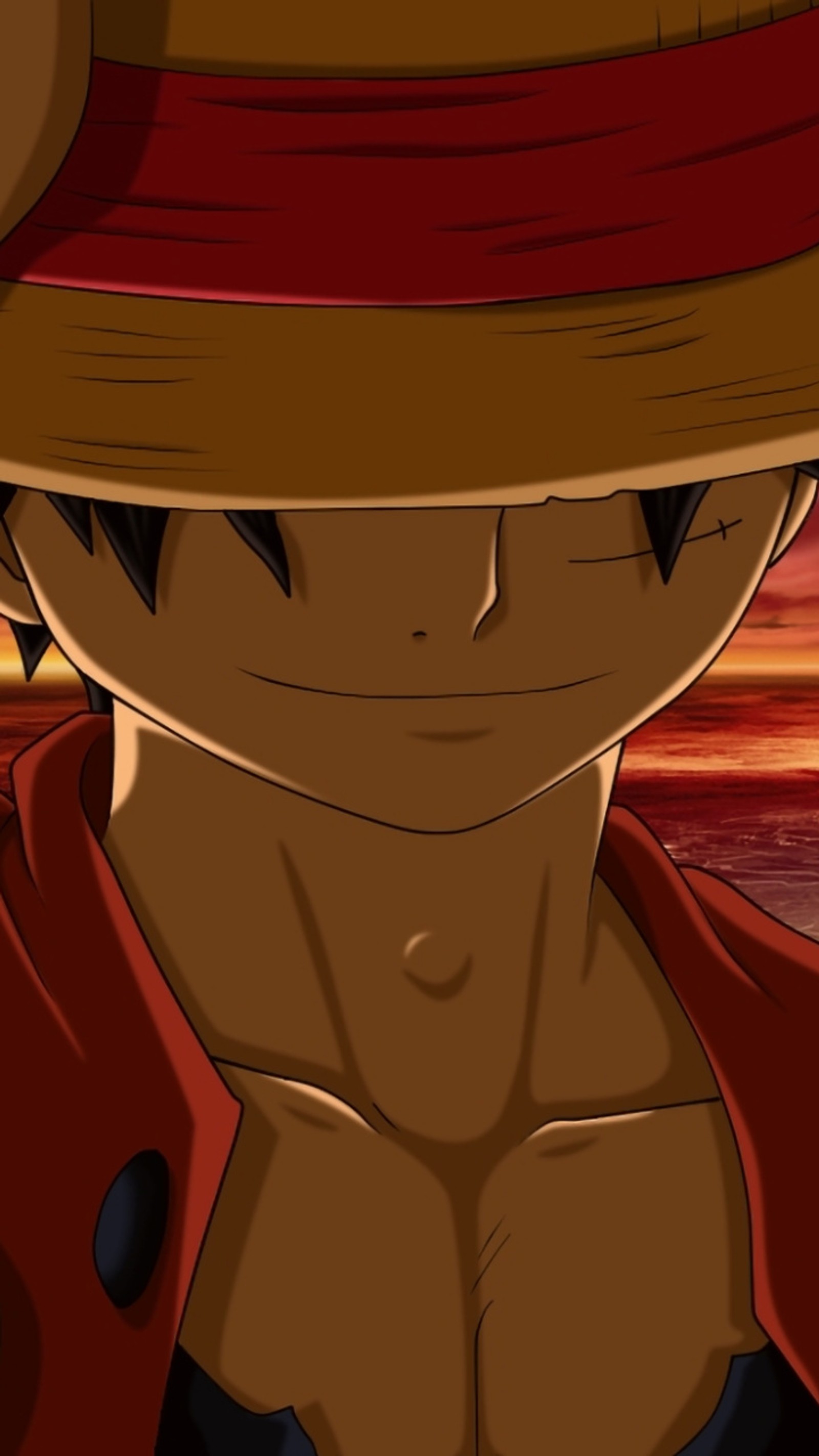 Personaje de anime con un sombrero en la cabeza y una camisa (luffy, one piece)