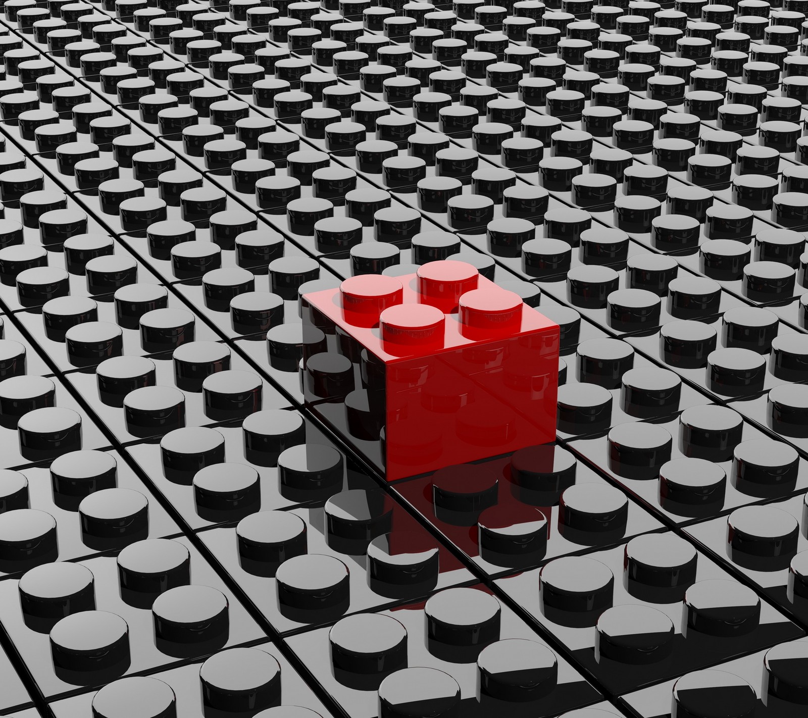 There is a red lego block sitting on top of a black and white background (abstract, black, lego, red, toy)