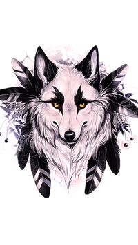 black, feathers, wolf wallpaper