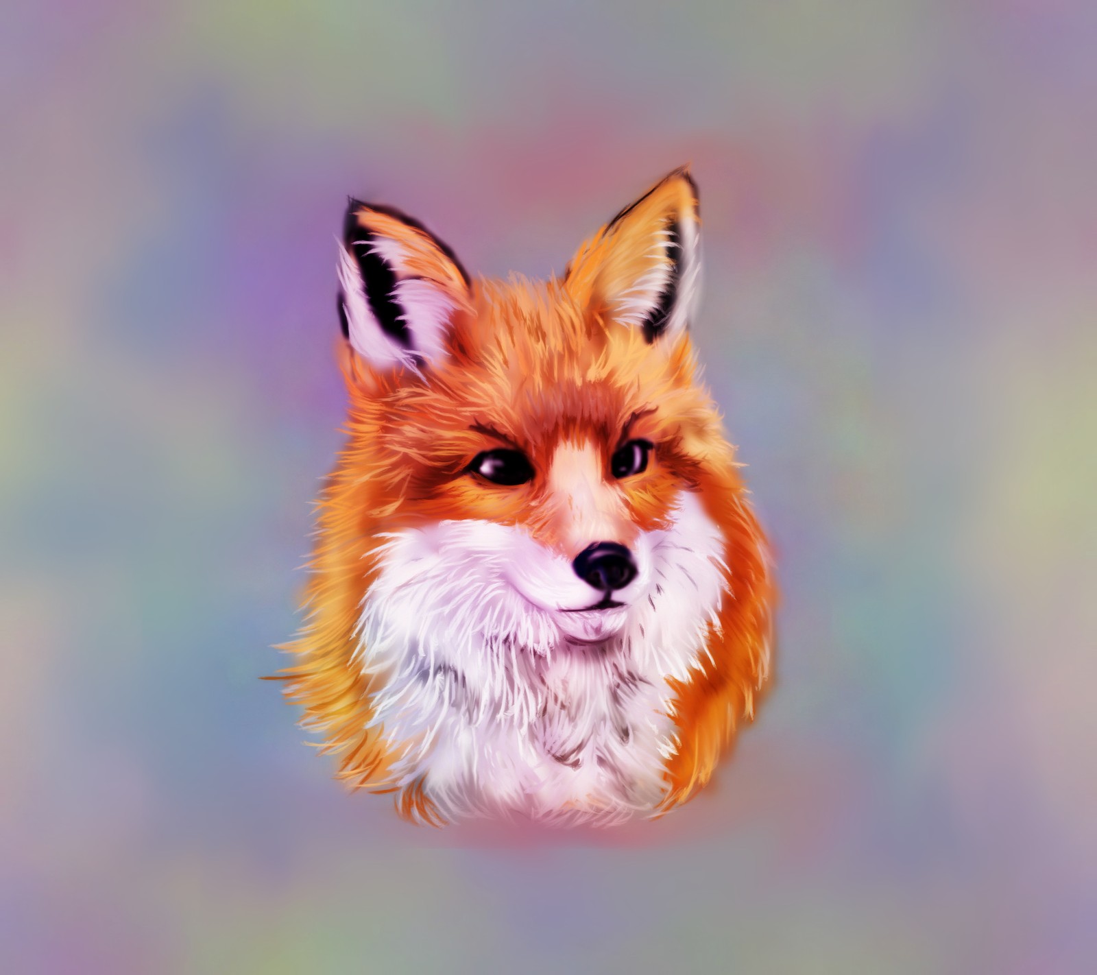 Painting of a fox with a colorful background (animal, drawing, fox)