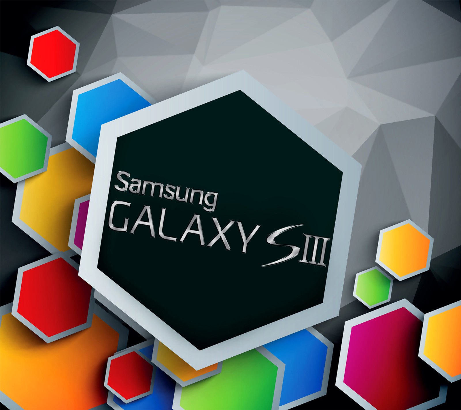 Un primer plano de un teléfono celular con un logotipo (color, galaxia, hexágonos, logotipo, samsung)