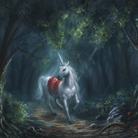 Licorne enchantée dans un cadre forestier mystique