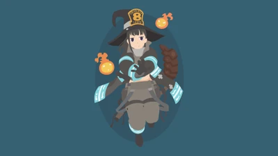 Maki Oze de Fire Force em um estilo minimalista, mostrando sua pose dinâmica e características únicas.