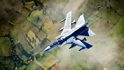 Panavia Tornado ADV: Royal Air Force Fighter Jet in Flight Over Scenic Landscape