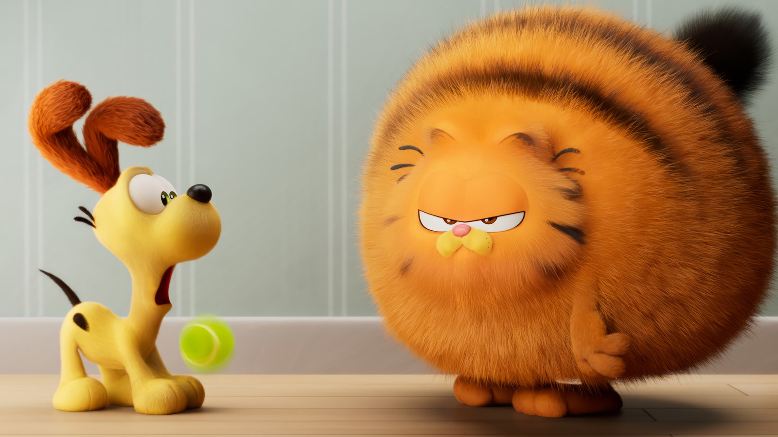 Un gros plan d'un chien et d'un chat sur le sol (garfield, the, odie)