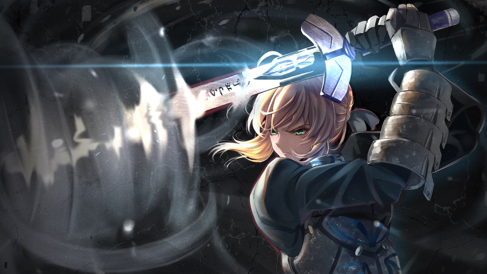 Fille anime avec une épée à la main et un fond sombre (artoria pendragon, sabre, fategrand order, fate grand order, fgo)