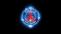 Logo de Paris Saint-Germain en neón sobre fondo negro