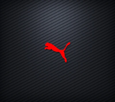 Logotipo vermelho da Puma em um fundo preto texturizado.