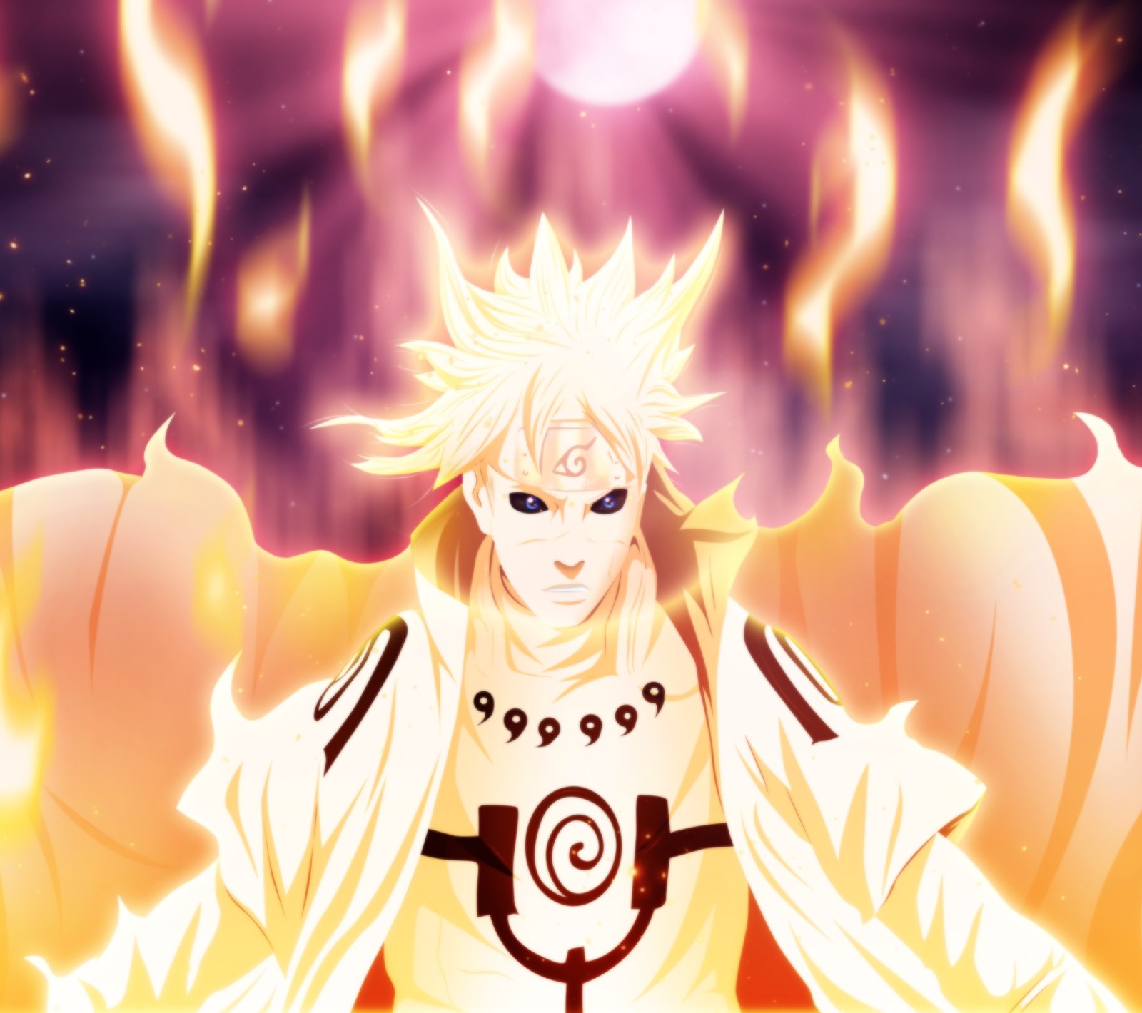 Uma imagem de um personagem de anime com cabelo branco e uma capa amarela (namikaze minato, naruto, robcv)