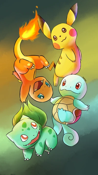 Personajes icónicos de Pokémon: Pikachu, Charmander, Bulbasaur y Squirtle