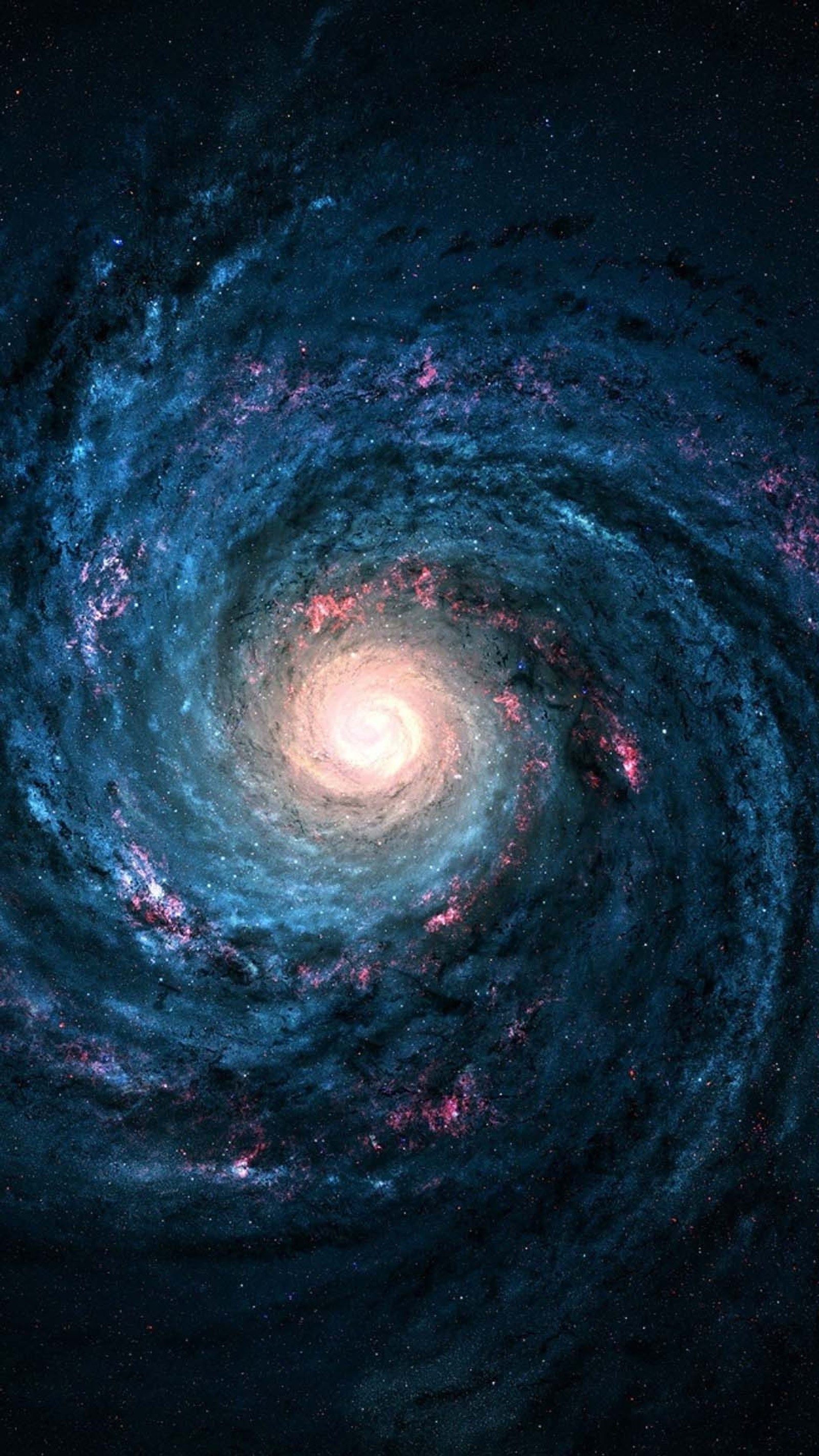 Um close de uma galáxia espiral com uma luz brilhante no centro. (galáxia, universo)