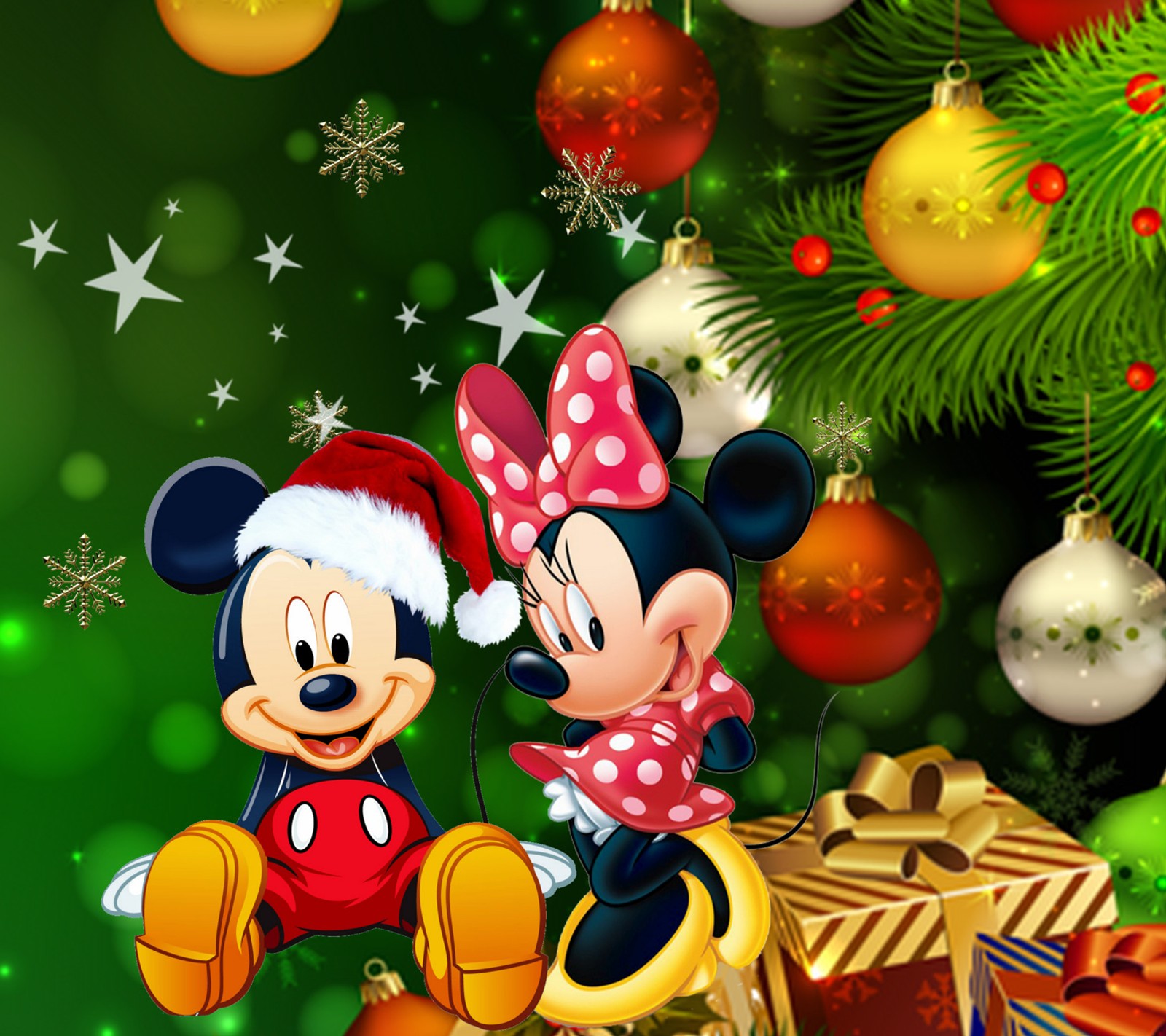 Weihnachts-hintergrund mit mickey und minnie mouse (disney, frohe weihnachten, mickey mouse, weihnachten)