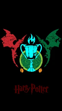 Emblema del torneo de Harry Potter con dragones y copa