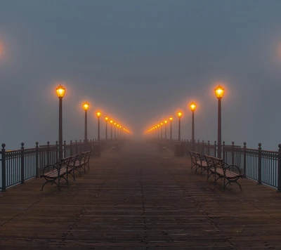 Enigmatic Foggy Pier at Night